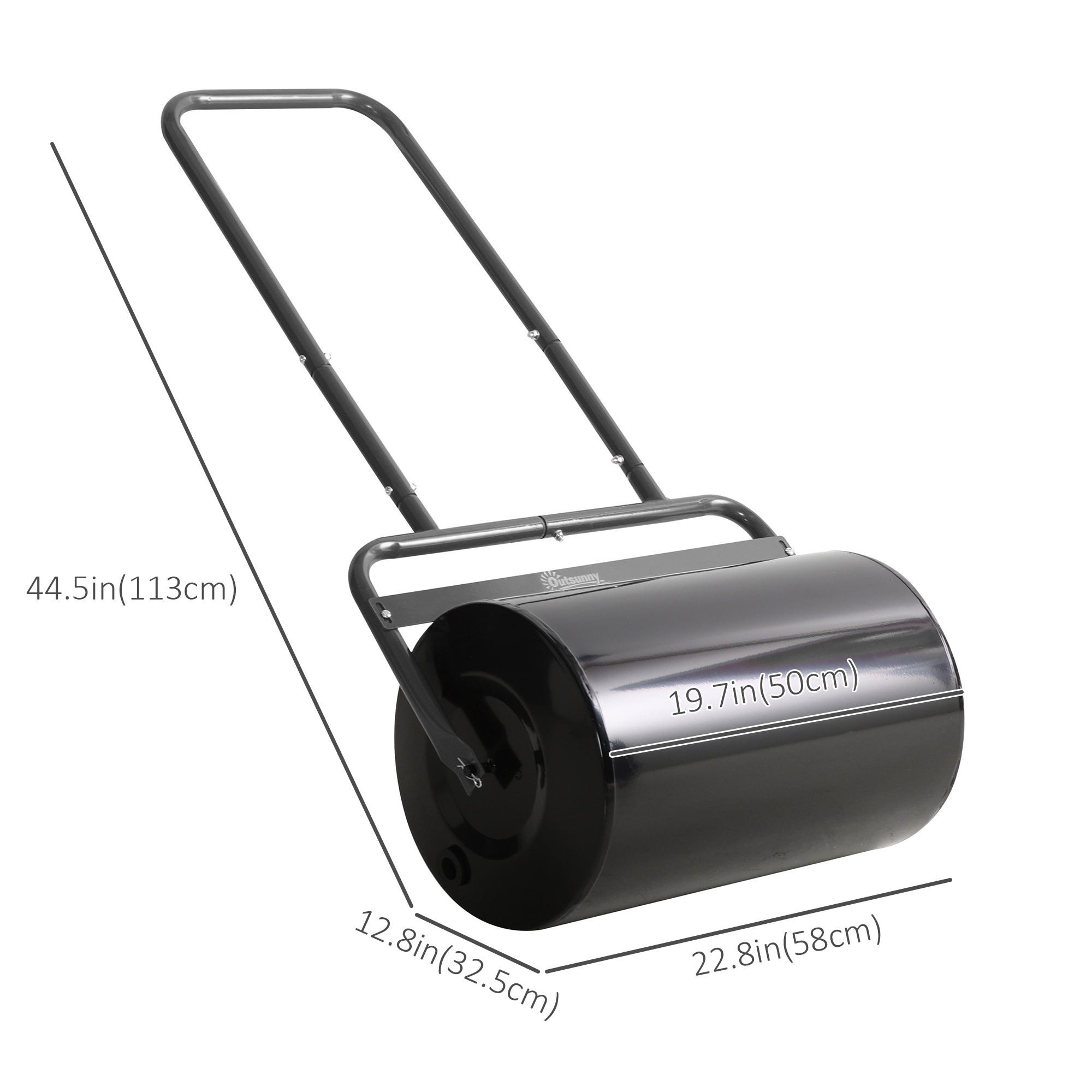 Outsunny Heavy Duty Lawn Roller, 20" Push/Tow Behind Sod Roller, Grass Flattener Filled with 11gal Water/136lbs Sand, Black