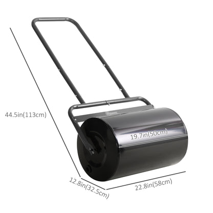 Outsunny Heavy Duty Lawn Roller, 20" Push/Tow Behind Sod Roller, Grass Flattener Filled with 11gal Water/136lbs Sand, Black