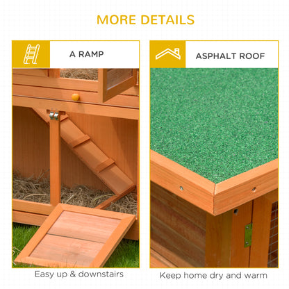 PawHut 2 Tier Elevated Wooden Rabbit Hutch Bunny House Small Animal Cage 47"L x 19"W x 39"H w/ Sliding-Out Tray