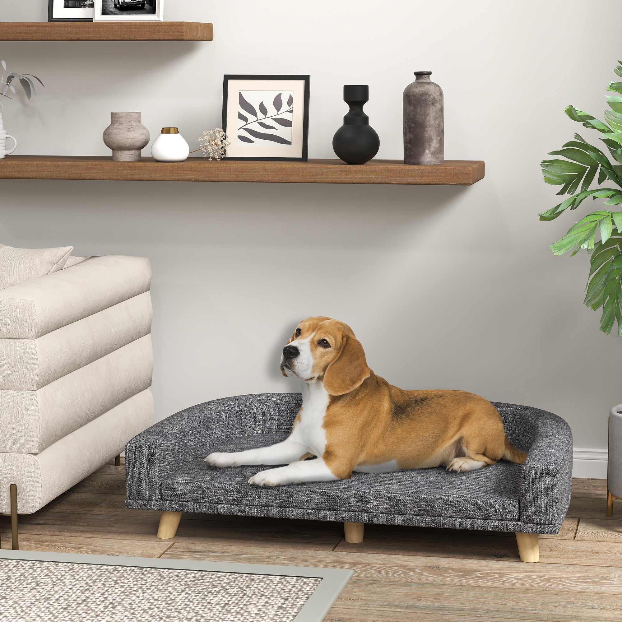 PawHut Dog Sofa for Large Dogs with Washable Cover, Anti-slip Foot Pads, Dark Grey