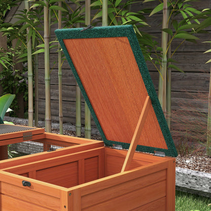 PawHut Outdoor Rabbit Cage Wooden Rabbit Hutch with Double Main House, Openable Tops, Asphalt Roofs for 1-2 Rabbits, Orange