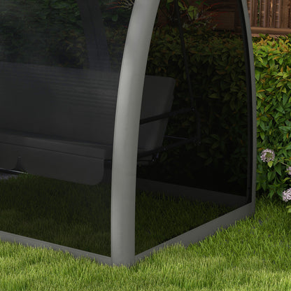 Outsunny 3-Seater Outdoor Swing Chair Chaise Lounger Bed Garden Hammock with Steel Stand, Canopy Netting Walls, Dark Grey
