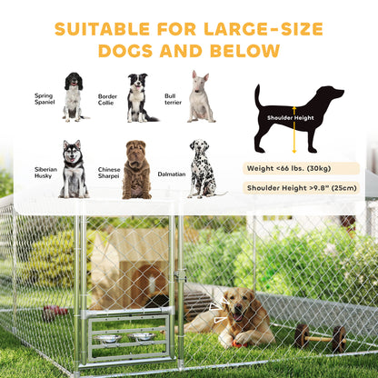 PawHut Outdoor Dog Run w/ Adjustable & Rotating Bowls, Waterproof UV-Resistant Cover, Secure Lock, 13.1' x 7.5' x 5.2'