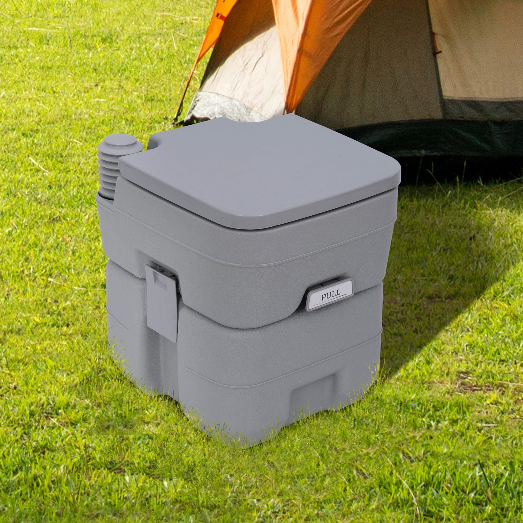 Outsunny Portable Toilet for Adults, Travel Toilet with 2 Detachable Tanks, Camping Toilet for Trips, 5.3 Gallon (20L), Grey