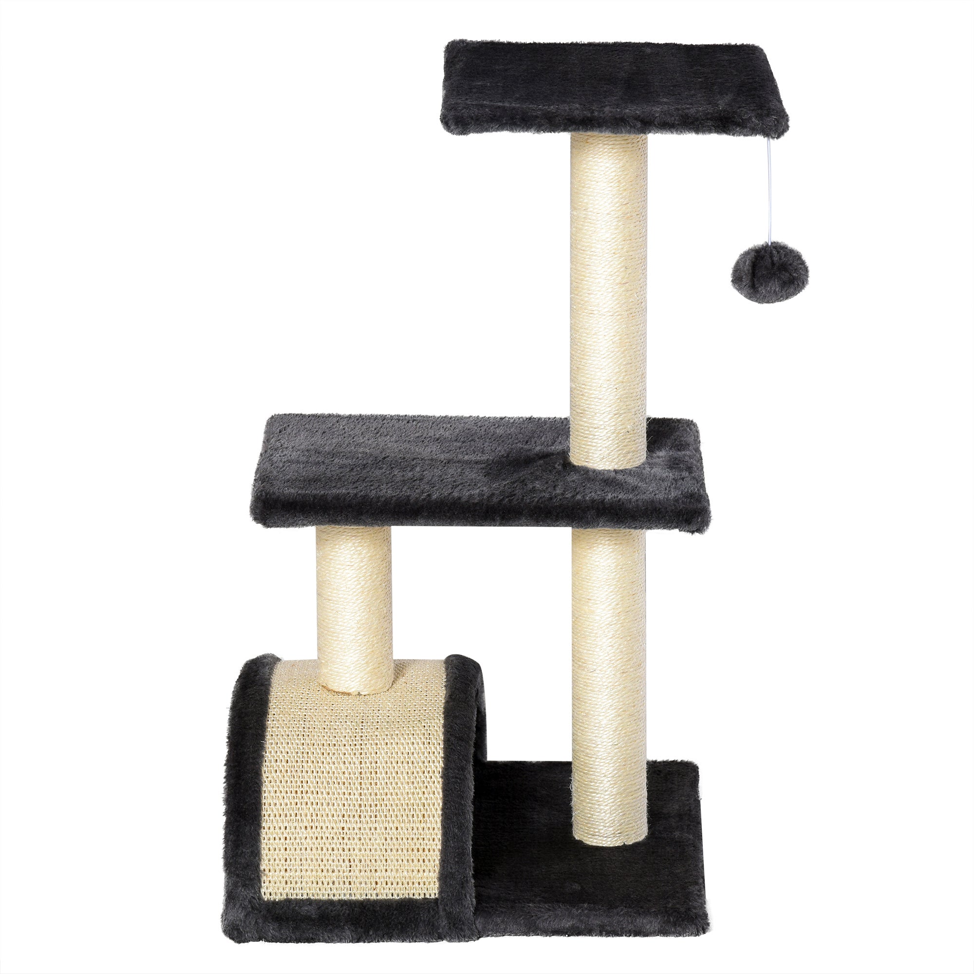 PawHut 28" Cat Tree with Scratching Post, Pad, Toy Ball for Indoor Cats, Grey