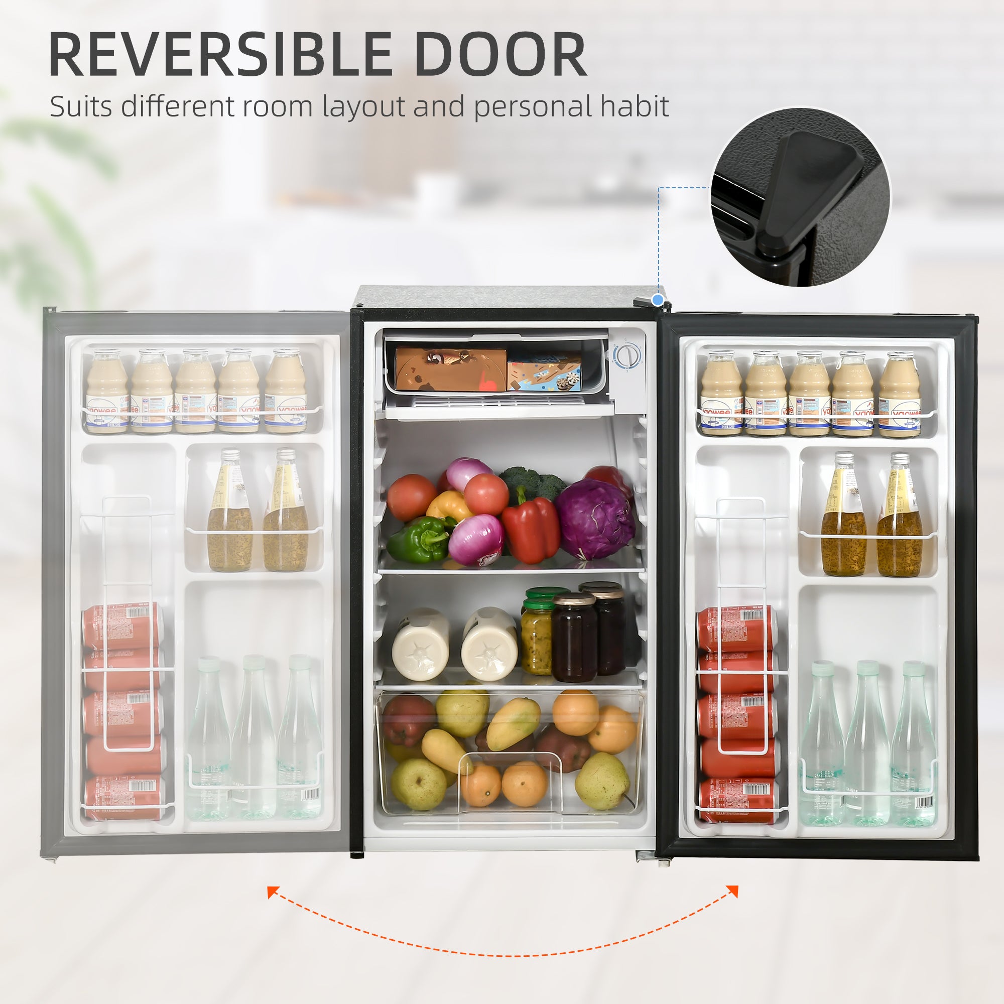 HOMCOM Compact Refrigerator, Mini Fridge with Freezer, Adjustable Shelf, Mechanical Thermostat and Reversible Door, Black