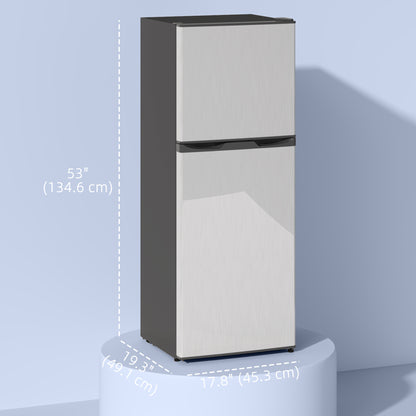 HOMCOM Double Door Mini Fridge with Freezer, 4.6 Cu.Ft Small Refrigerator with Thermostat, Shelves, Reversible Door, Silver