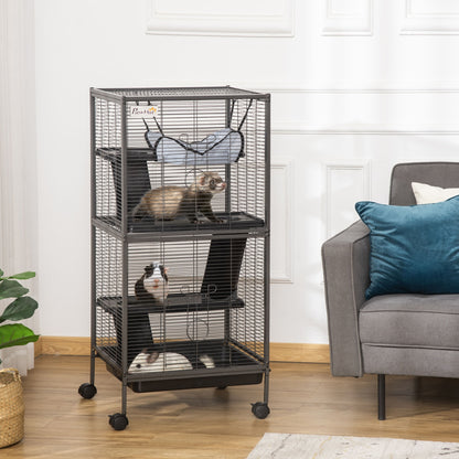 PawHut 4-Tier Rolling Small Animal Cage, Deluxe Guinea Pig Cage, Ferret Cage for Mink Chinchilla Kitten Rabbit