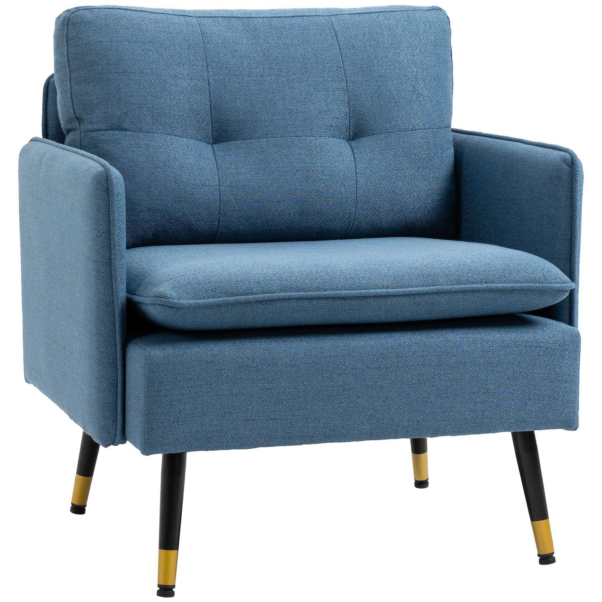 HOMCOM Modern Armchair, Upholstered Accent Chair with Tufted Back Cushion and Steel Legs for Living Room, Bedroom, Blue