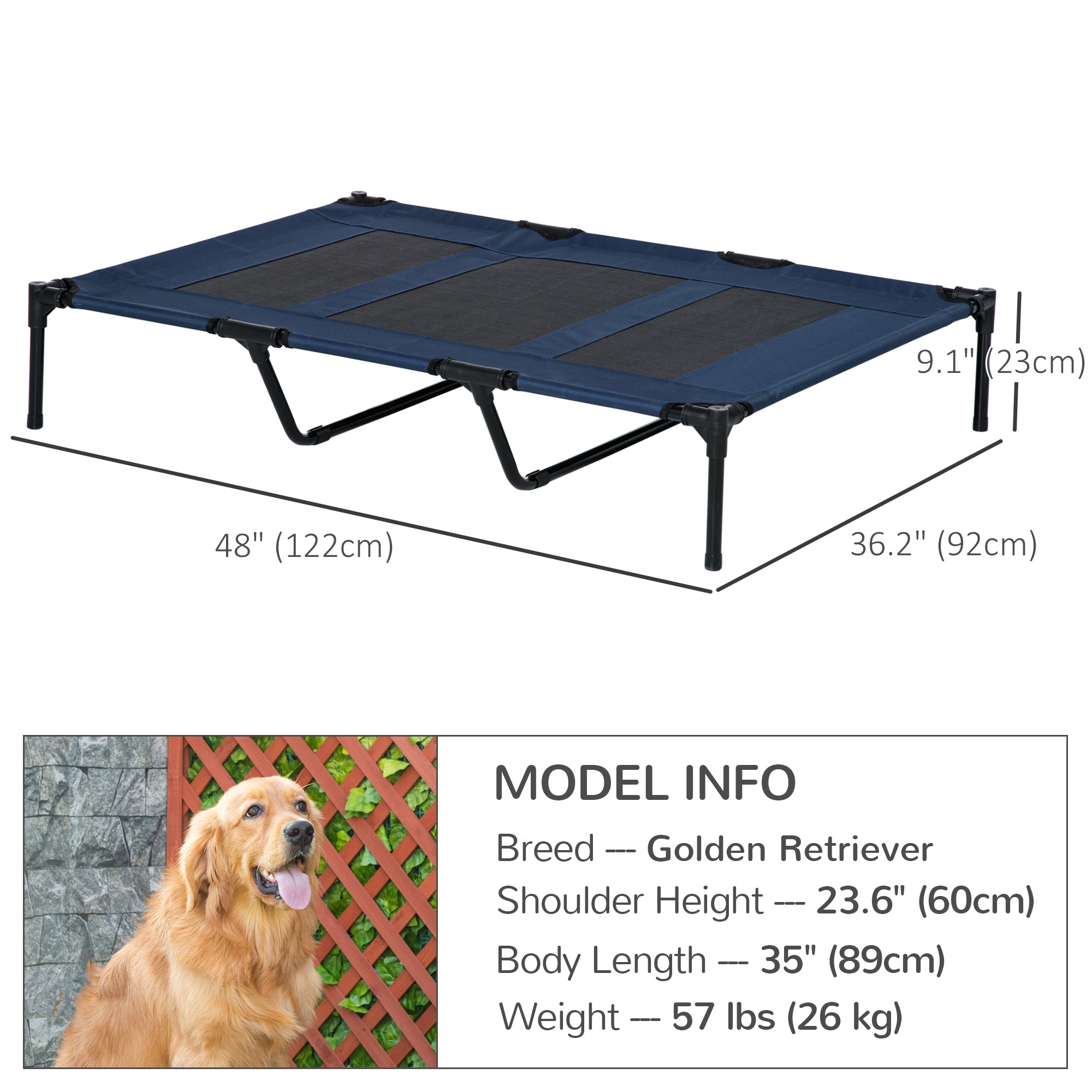 PawHut 48" X 36" X 9" Elevated Pet Bed with Carrying Bag, Dark Blue