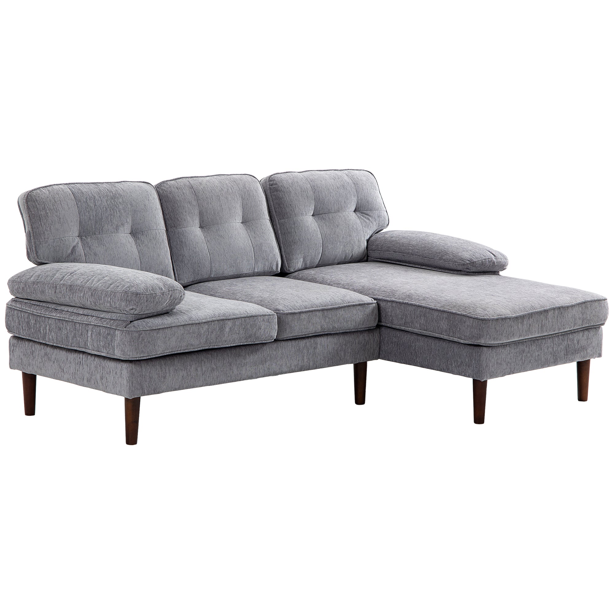 HOMCOM Modern Corner Couch with Right Chaise Lounge, Tufted 3-Seater Sofa with Wooden Legs for Living Room, Bedroom, Grey