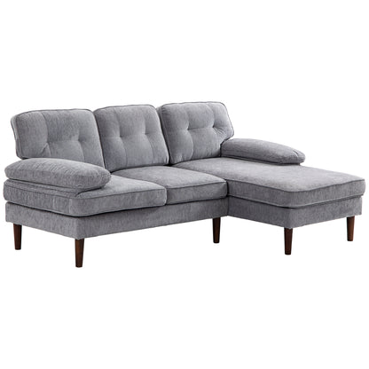 HOMCOM Modern Corner Couch with Right Chaise Lounge, Tufted 3-Seater Sofa with Wooden Legs for Living Room, Bedroom, Grey