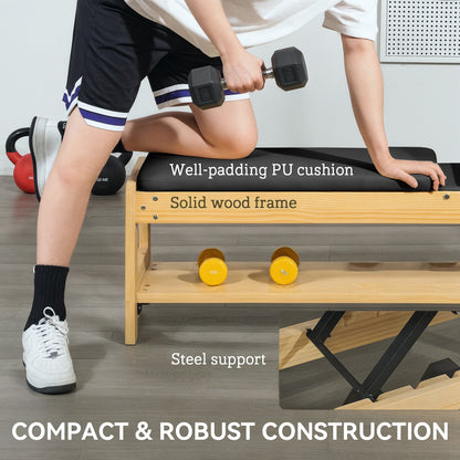 Soozier Wooden Adjustable Weight Bench with Dumbbell Storage Rack, Flat or Incline Workout Bench for Weight Lifting, Black
