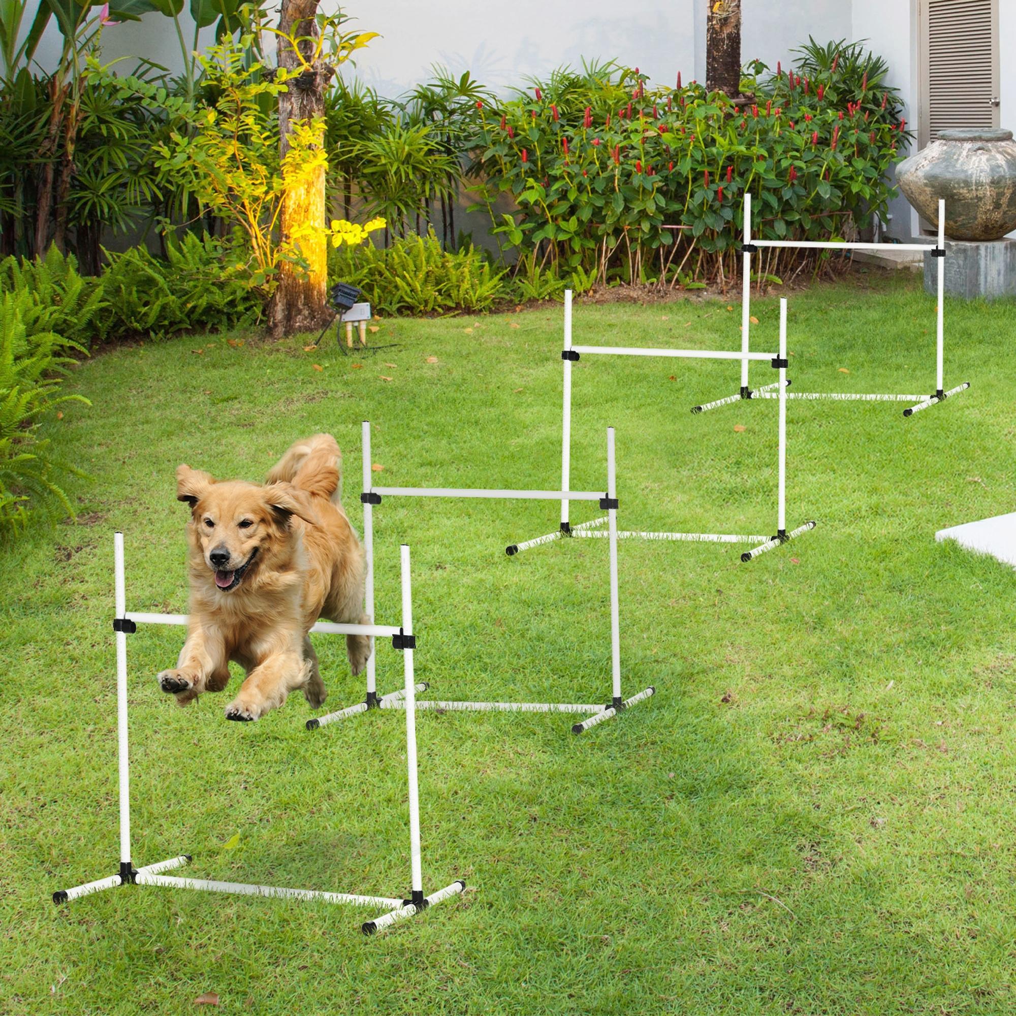 PawHut Set of 4 Dog Agility Training Equipment Adjustable Jump Bar Pet Exercise Kit with Carrying Bag (White)