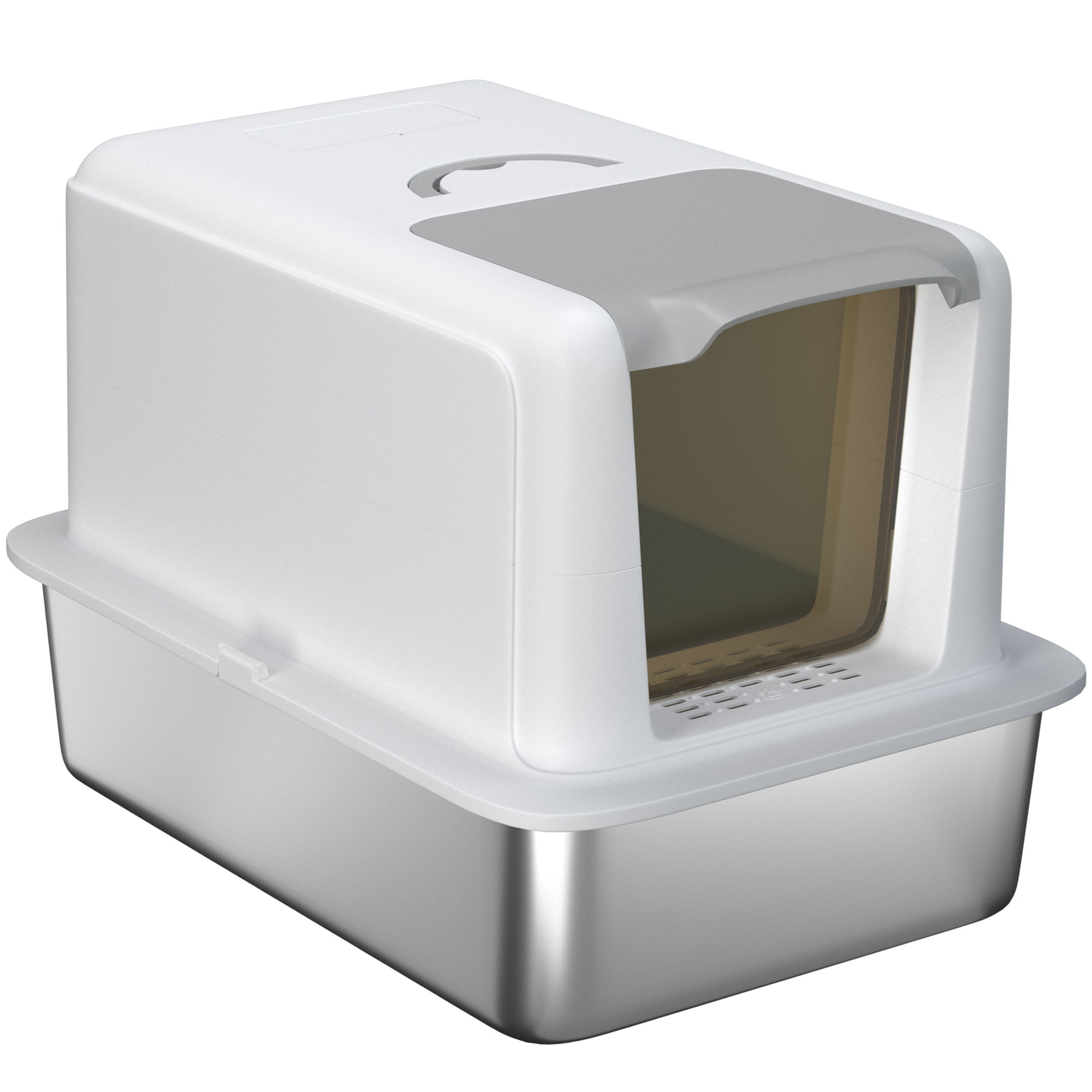 PawHut Stainless Steel Cat Litter Box w/ Removable Lid & Scoop, for Small to Large Cats, Easy to Clean, White