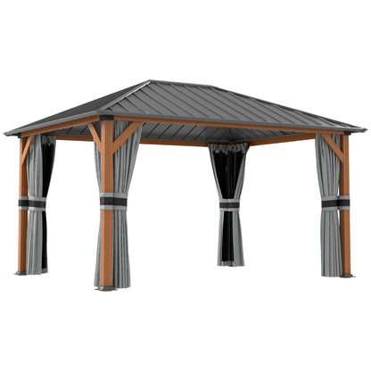 Outsunny 13' x 10' Hardtop Gazebo with Netting Sidewalls and Curtains, Galvanized Steel Outdoor Gazebo Canopy for Garden