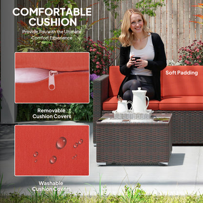 Outsunny Patio Furniture w/ Soft Cushions, Corner Sofa Sets, Red