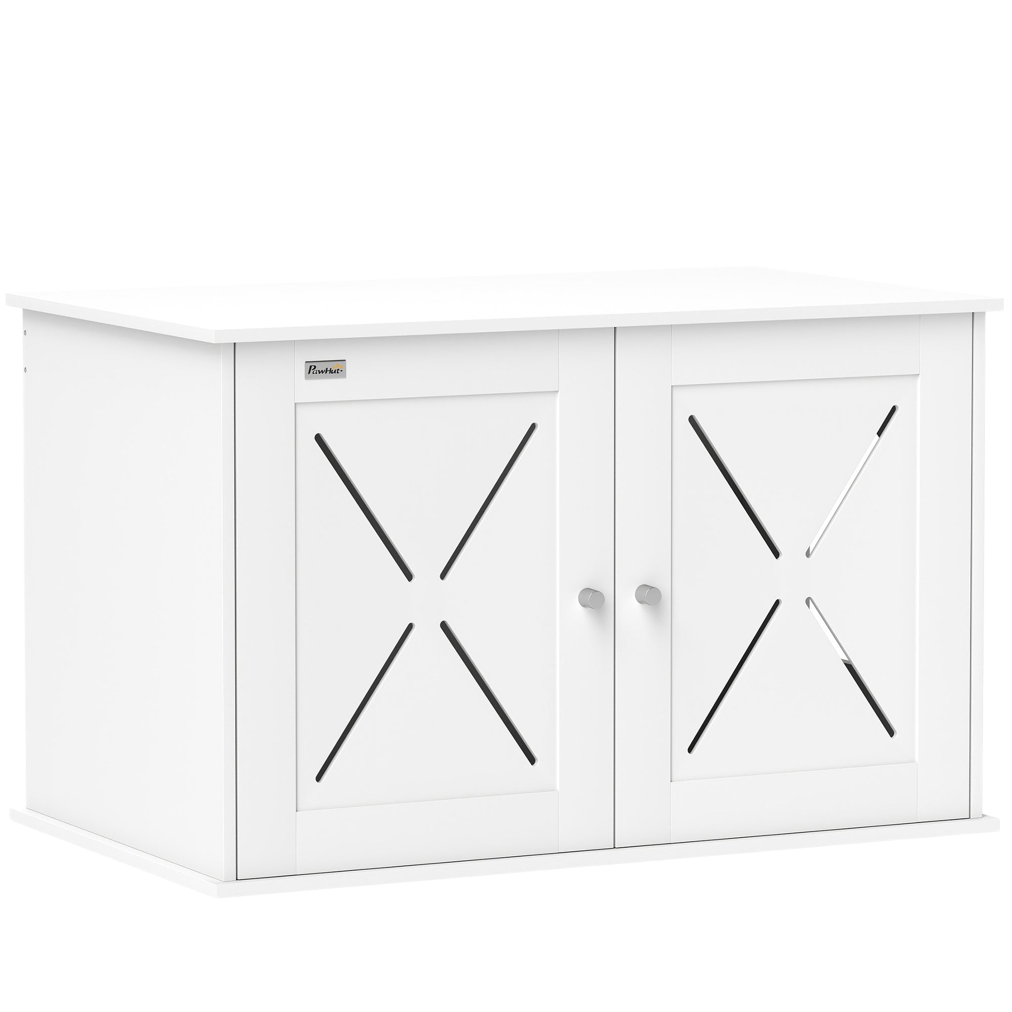 PawHut Hidden Cat Litter Box Enclosure with Double Doors, Hole, Pet House Side End Table, 31.5" x 19" x 20", White