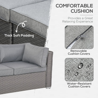 Outsunny 6 PCs Rattan Corner Sofa Set Outdoor Conservatory Furniture Grey