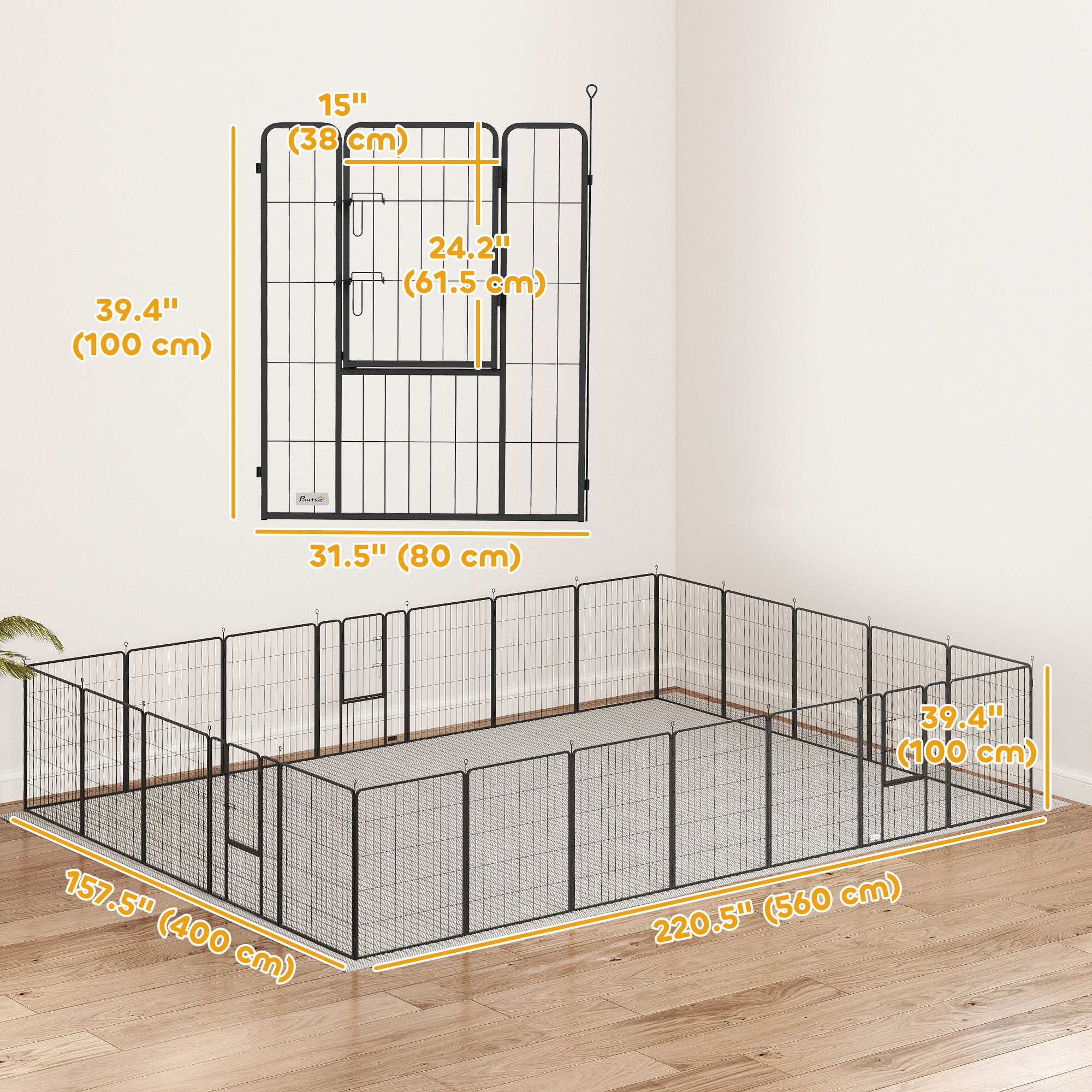 PawHut 24 Panels 39" Height Heavy Duty Dog Playpen for Small Medium Large Dogs, Black