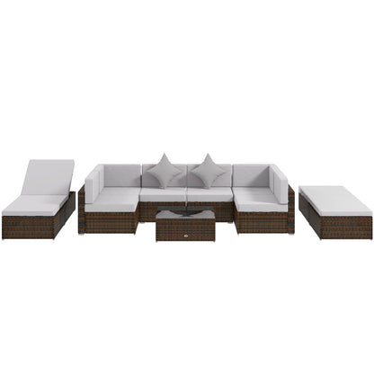 Outsunny 9 Pieces Wicker Patio Furniture Set with Cushion, Light Grey