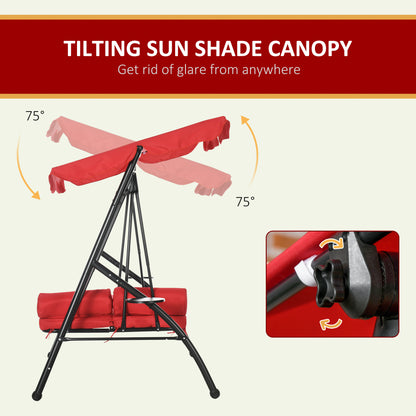 Outsunny 3-Seat Outdoor Patio Swing Chair, Converting Flat Bed, Canopy Swing Glider w/ Adjustable Shade, Removable Cushion and Pillows for Porch, Garden, Poolside, Backyard