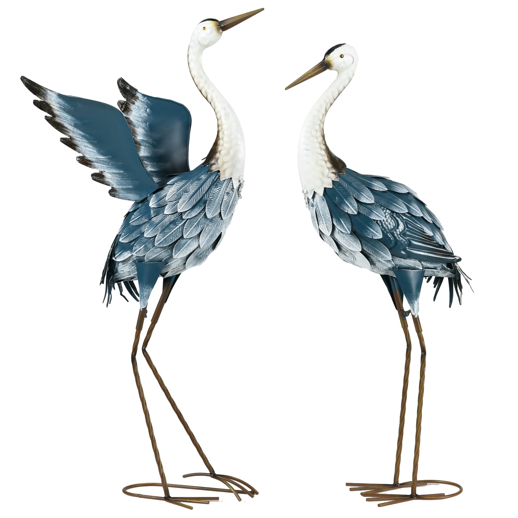 Outsunny Set of 2 Garden Sculptures, Heron Garden Statues for Lawn, Patio, Backyard Decoration, 29" & 27.5", Blue