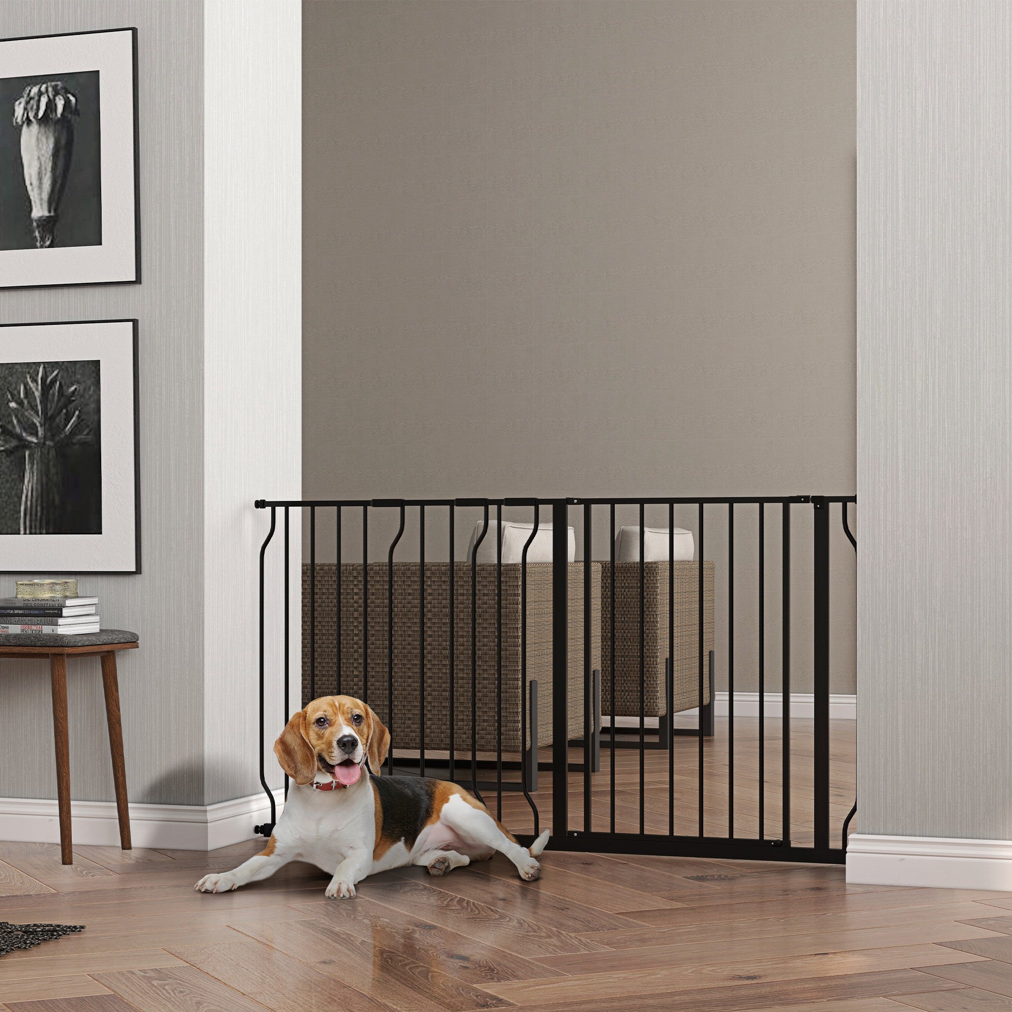 PawHut 30"- 57" Easy Install Pet Gate w/ Door & Double Locking System, Extra Wide Dog Gate for Stairs, Hallways, Black