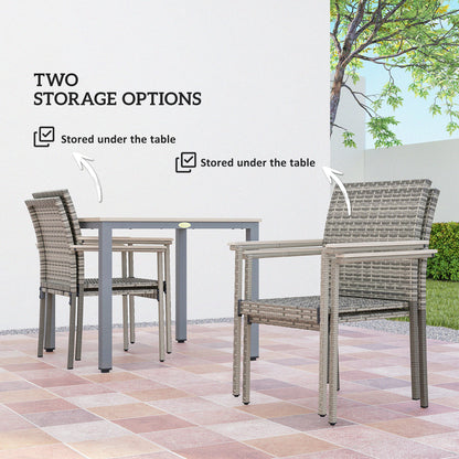 Outsunny 5 Pieces Wicker Outdoor Furniture Set, Rattan Patio Dining Set with Cushions, Umbrella Hole for Garden Backyard, Grey