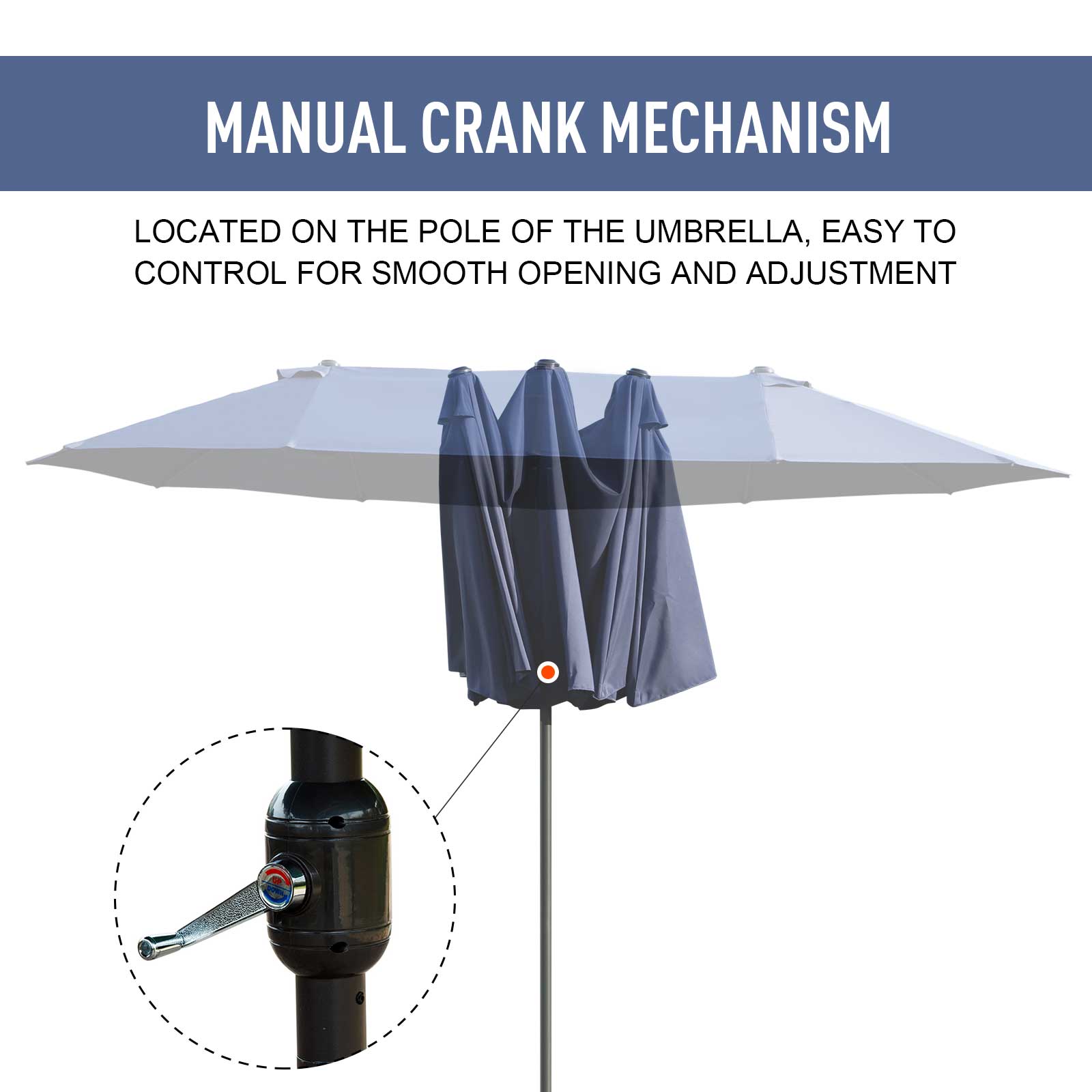 Outsunny 15ft Double-sided Patio Umbrella with Twin Canopy, Extra Large Outdoor Parasol with Crank for Pool, Deck, Market, Blue