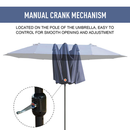 Outsunny 15ft Double-sided Patio Umbrella with Twin Canopy, Extra Large Outdoor Parasol with Crank for Pool, Deck, Market, Blue