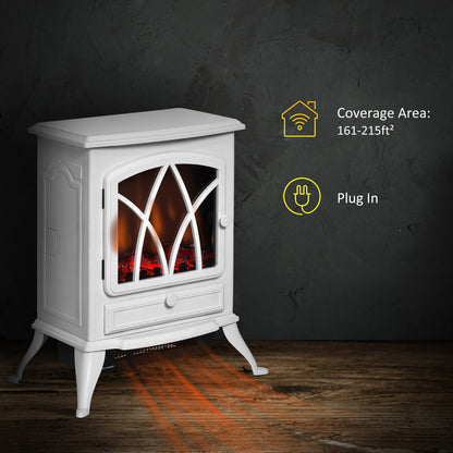 HOMCOM Free Stand Electric Fireplace Stove Heater with Adjustable LED Flame Effect and Front Door, 750W/1500W, White