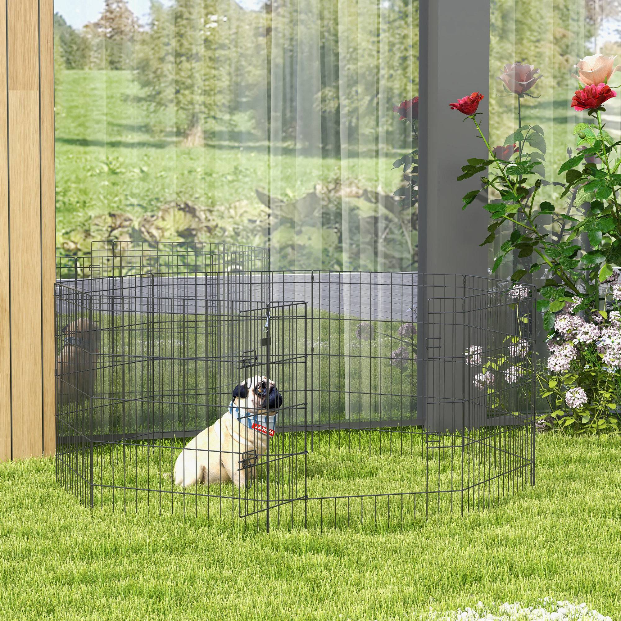 PawHut 30inch Foldable Metal Exercise Pet Playpen Yard Dog Puppy Kennel Cage 8 Panel