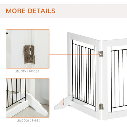 PawHut Freestanding Pet Gate, Folding Dog Gate with 2 Support Feet, 24" High, 3 Panels, for Small Dogs, Puppies, Indoor Use - White