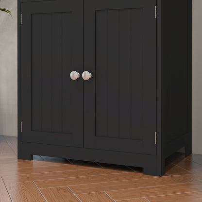 HOMCOM 63" Small Buffet with Hutch, 4-Door Kitchen Pantry Storage Cabinet with Adjustable Shelf for Dining Room, Black