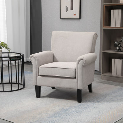 HOMCOM Upholstered Accent Chair, Single Armchair with Soft Velvet Touch Fabric, Rolled Armrest, Grey