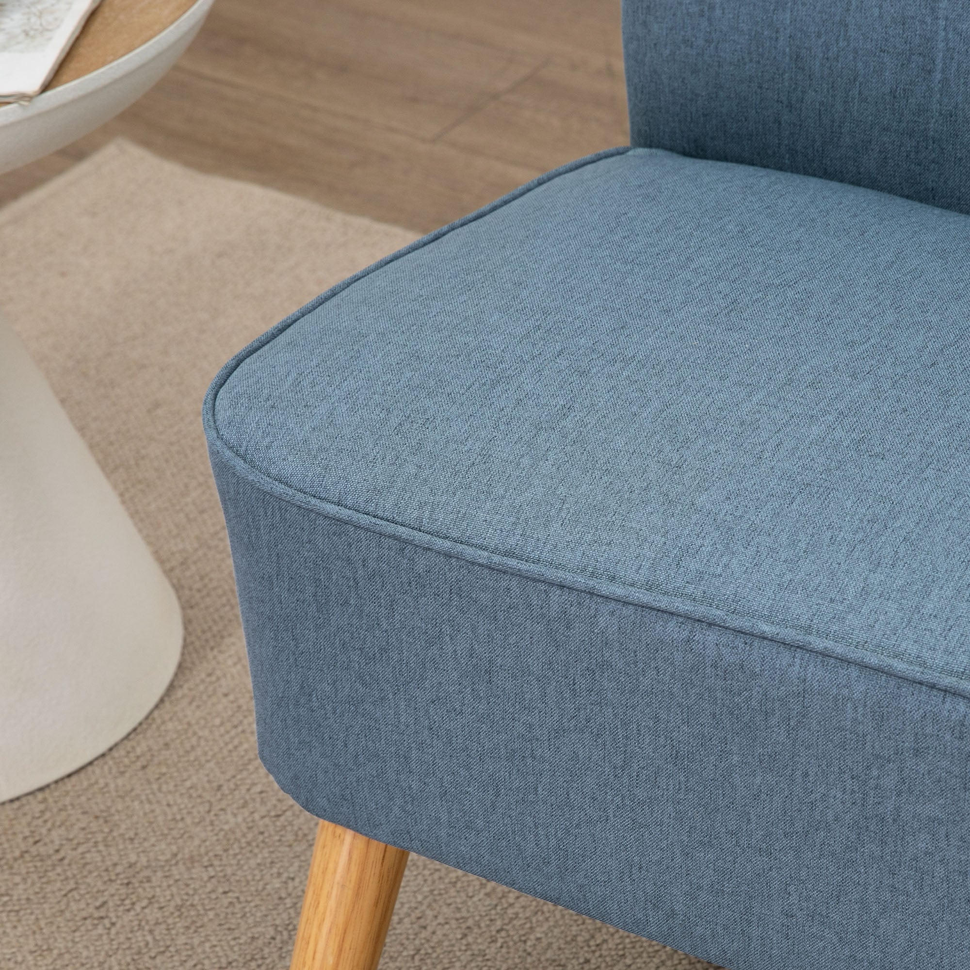 HOMCOM Modern 2 Seat Sofa for Bedroom, Upholstered Two Seater Couch with Rubber Wood Legs, Blue