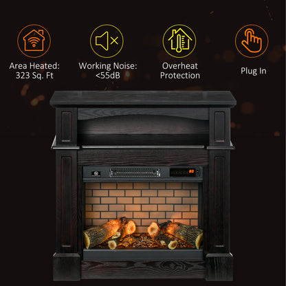 HOMCOM Electric Fireplace with Mantel, Freestanding Heater Corner Firebox with Remote Control, 700W/1400W, Brown