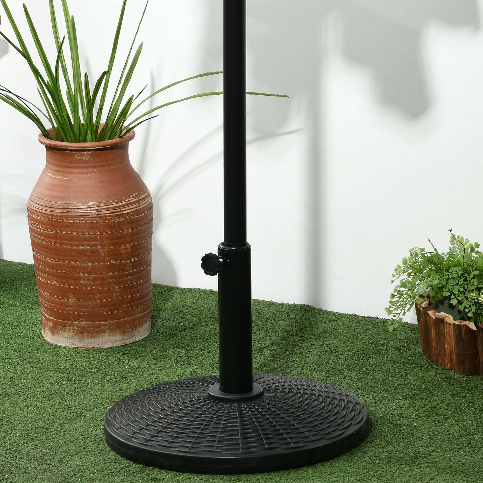 Outsunny 25 lbs Market Umbrella Base Holder 17.5" Round Parasol Stand with Rattan Design for Patio, Outdoor, Backyard, Black