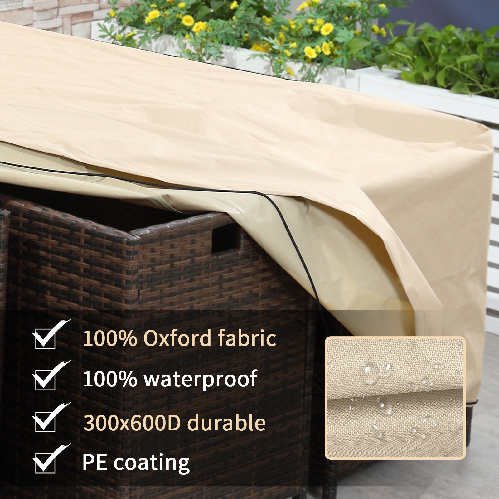 Outsunny Patio Furniture Covers, Waterproof, Windproof and Anti-UV 300D Oxford Fabric Large Outdoor Furniture Cover for Outdoor Sectional Sofa Set, 97" x 65" x 26", Beige