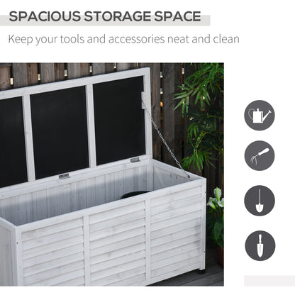 Outsunny 75 Gallon Wooden Storage Box patio Deck Box Bench, Garden Backyard Outdoor Storage Container with Aerating Gap & Weather-Fighting Finish, White