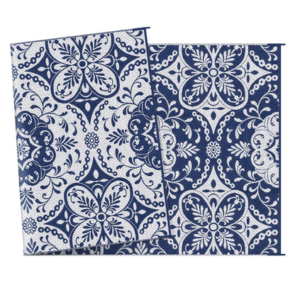 Outsunny Portable Outdoor Rug with Carry Bag, 9' x 18' Reversible Mat, Waterproof Plastic Straw RV Rug for Backyard, Deck, Picnic, Beach, Camping, Blue & White Flower