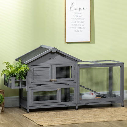 PawHut 65" Wooden Rabbit Hutch, Pet Playpen with Openable Roof, Storage Box, for Rabbits and Small Animals, Dark Grey
