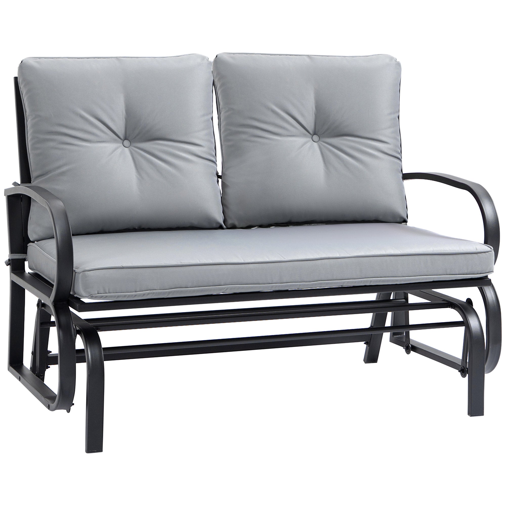 Outsunny 2-Person Outdoor Glider Chair, Patio Double Rocking Loveseat with Steel Frame and Cushions for Backyard, Garden and Porch, Grey