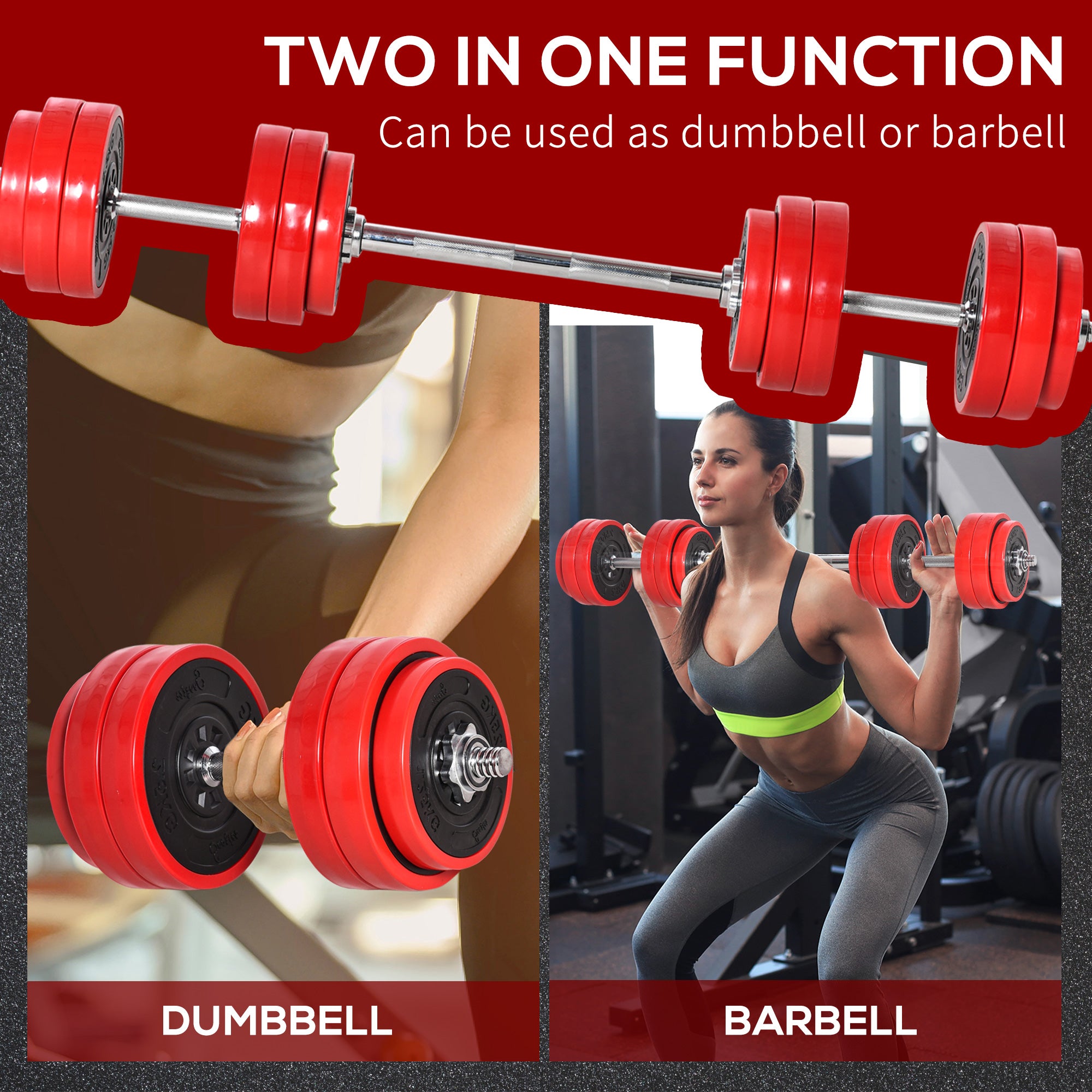 Soozier 66lbs 2-In-1 Dumbbell & Barbell Adjustable Set Strength Muscle Exercise Fitness Plate Bar Clamp Rod Home Gym Sports Area