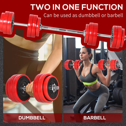 Soozier 66lbs 2-In-1 Dumbbell & Barbell Adjustable Set Strength Muscle Exercise Fitness Plate Bar Clamp Rod Home Gym Sports Area