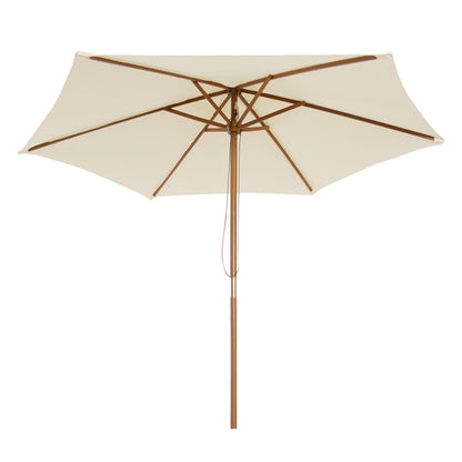 Outsunny 8FT Wood Market Umbrella Patio Umbrella Round Garden Parasol Canopy with Bamboo Ribs and Top Vent, Cream White