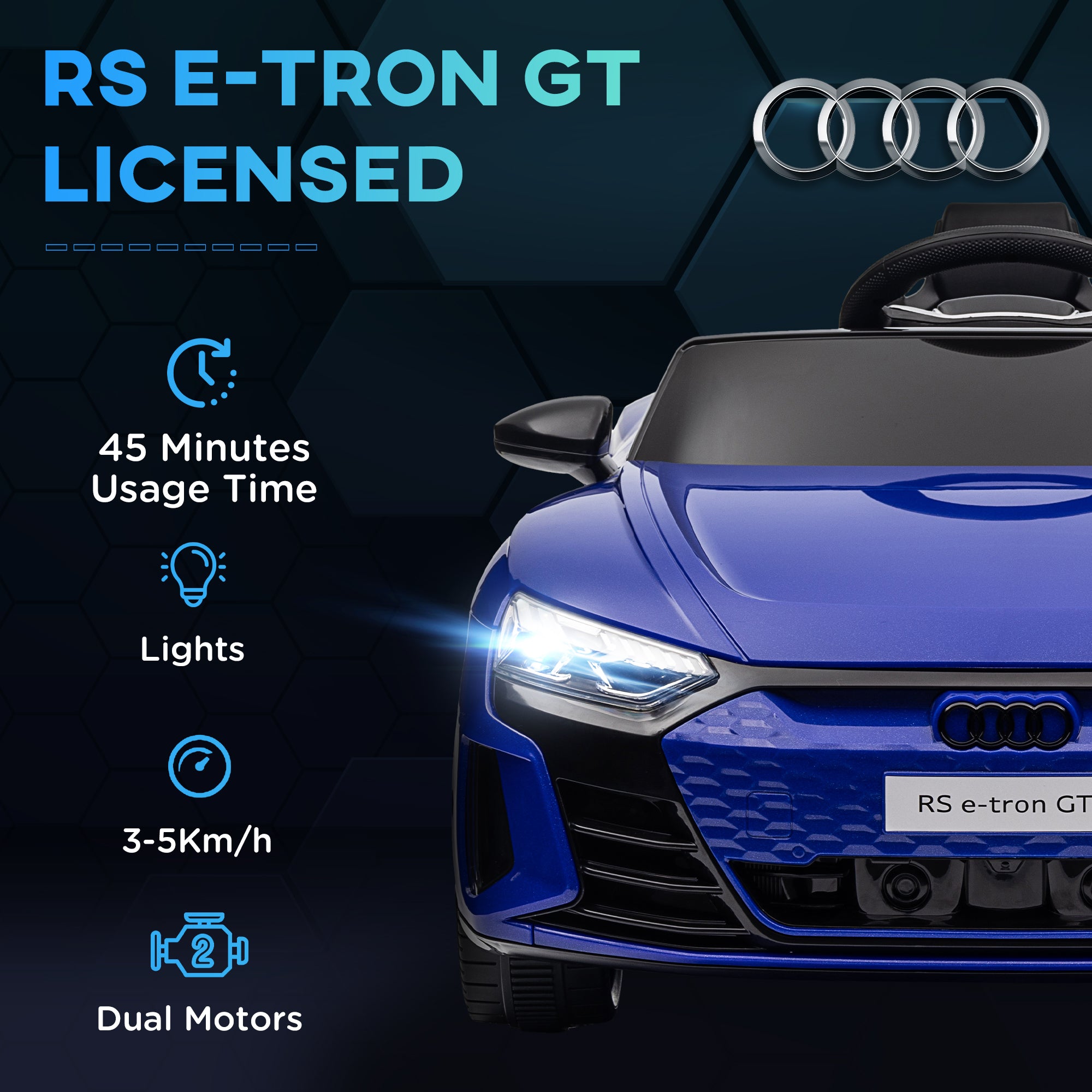 Aosom 12V Audi RS e-tron GT Licensed Kids Ride on Car, Battery Powered Electric Car with Remote Control, Navy Blue