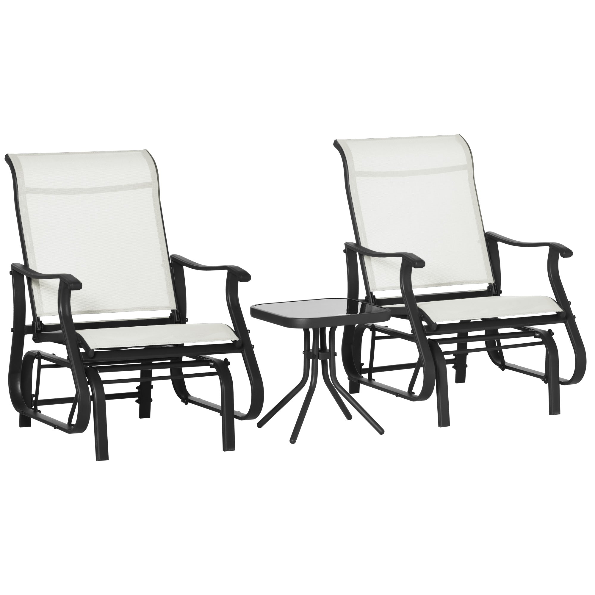 Outsunny 3PCs Gliding Rocking Chair & Bistro Tea Table Set, Cream White