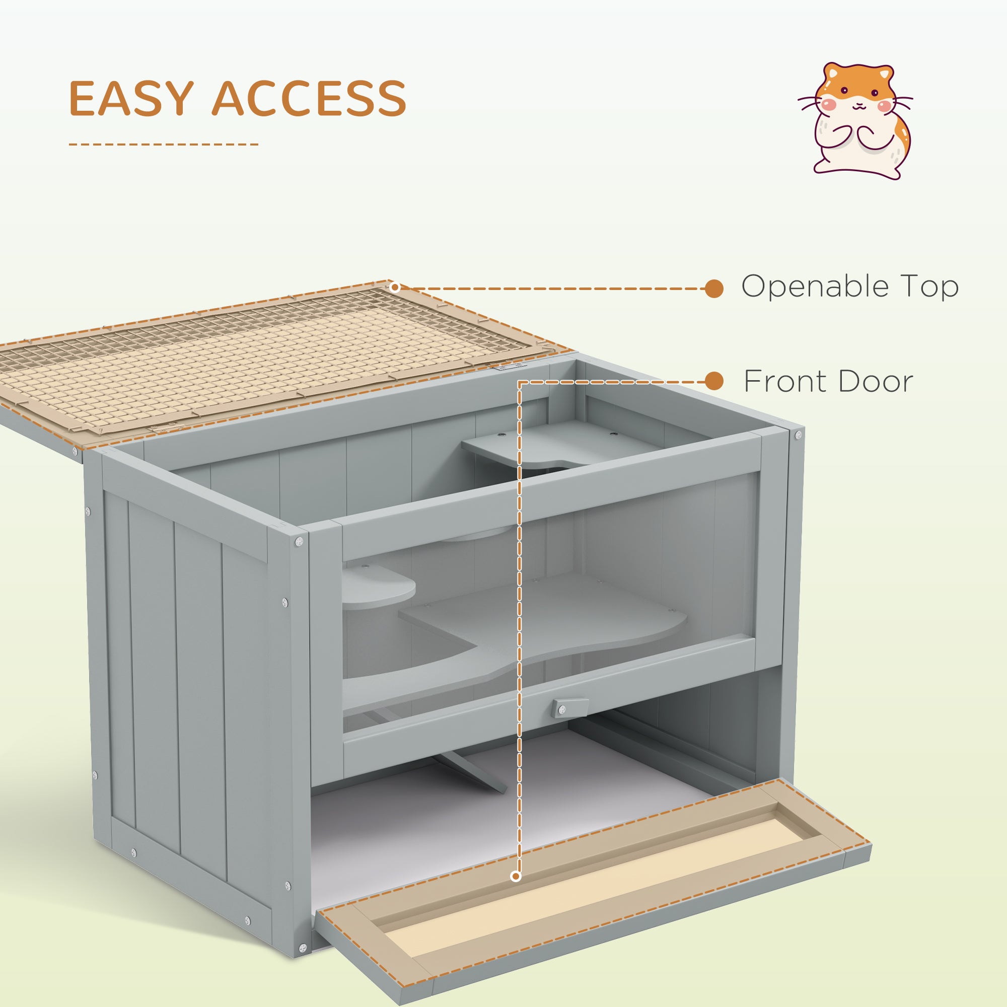 PawHut 24 Inch Hamster Cage, 2 Levels Small Animals Habitat Pet House with Openable Roof, Run Space, Platforms, Grey